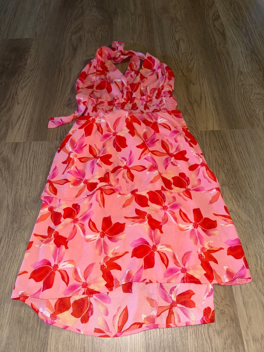 Madden NYC Pink Floral Halter Dress Y2K Tropical Vacation Resort Mini Dress